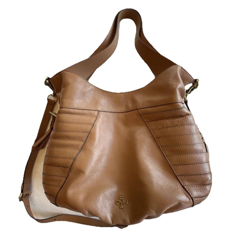 ORYANY Tan‎ Leather Handbag Shoulder Satchel Tote Expandable GoldTone Hardware